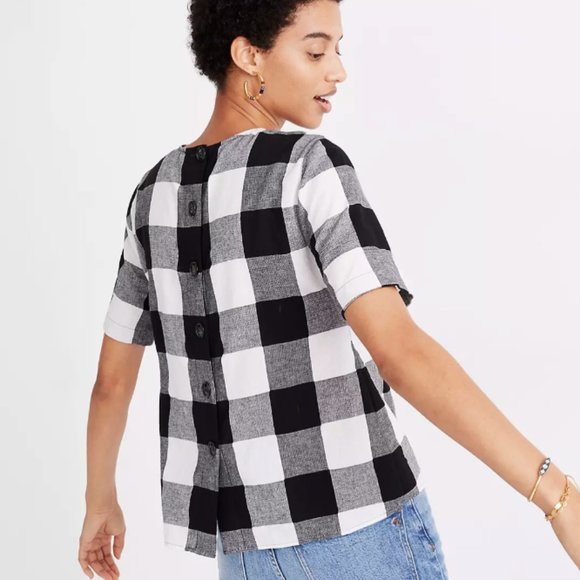 Madewell Boxy Button-Back Top in Gingham Check | Size M - Picture 5 of 6